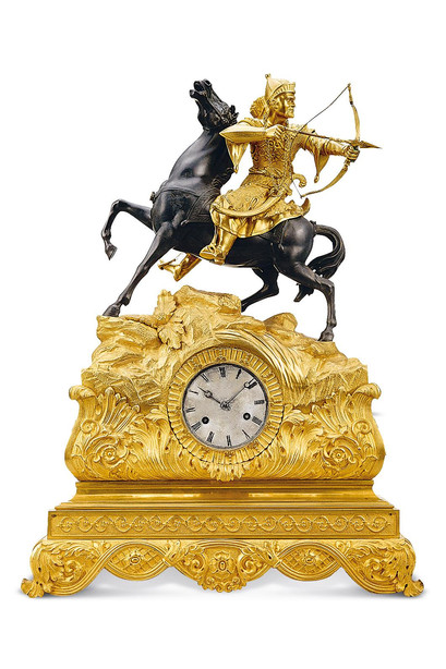 法国 拿破仑三世时期 “土耳其武士”浪漫主义风格铜鎏金座钟