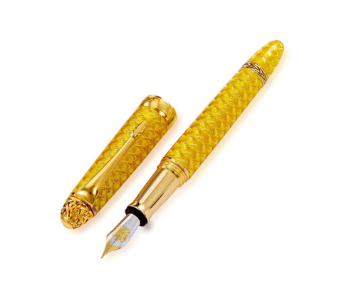 法贝热 925银镀金嵌金色珐琅钢笔 约1970年制