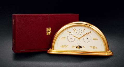 IMHOF & FEAN ROULET 铜镀金 半圆弧型小台钟 年历 月相显示 约1980年制