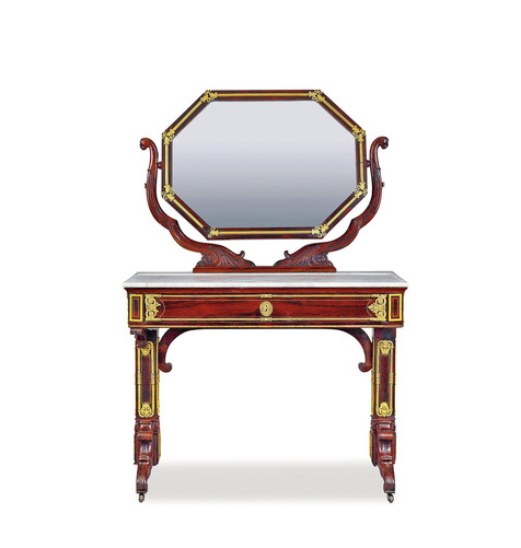 法国 查理十世时期 帝政风格 铜鎏金桃花芯木梳妆台 约1820-1830年制