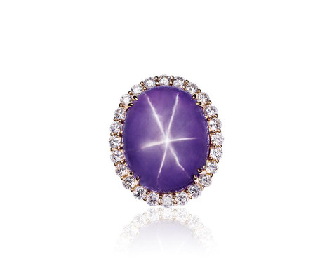 46.49克拉斯里兰卡紫色星光蓝宝石配钻石戒指 未经加热