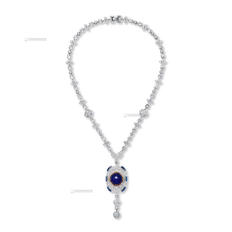 龙梓嘉设计 27.61克拉坦桑石配钻石及白色蓝宝石项链