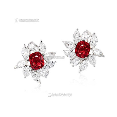 1.07及1.04克拉缅甸「鸽血红」红宝石配钻石耳环，未经加热