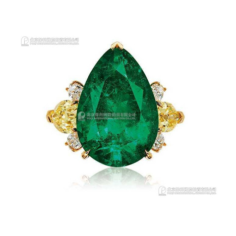 27.93克拉哥伦比亚「艳绿色」祖母绿配钻石及艳彩黄色钻石戒指