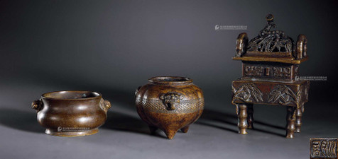 铜三兽耳炉、三足炉、竹节鼎式炉