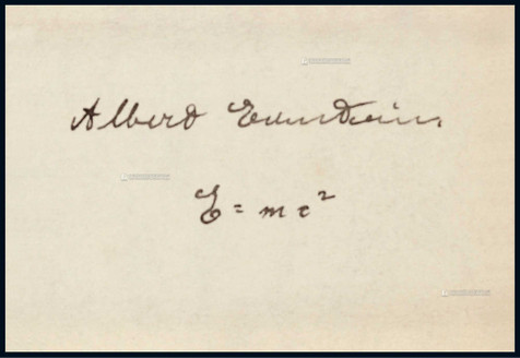 “相对论之父”阿尔伯特·爱因斯坦（Albert Einstein）亲笔签名题写质能公式E=mc2，附证书