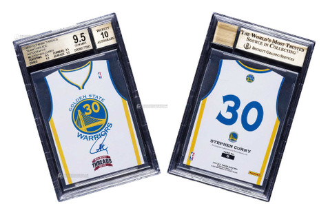 2012-13赛季 Panini Threads系列 史蒂芬·库里（Stephen Curry）球衣形状签字球星卡，BGS评级9.5分，墨迹10分