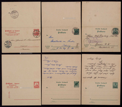 德国客邮1901-08年完整邮资双片实寄一组3件