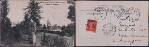 1908年法国寄腾越国际邮路进口明信片，片贴10生丁邮票一枚