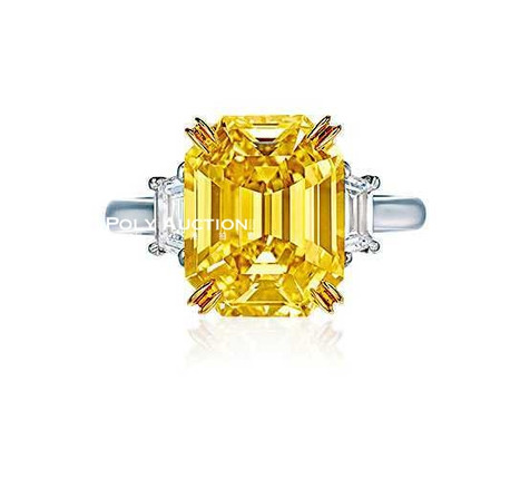 宝格丽设计 5.27克拉长方形艳彩黄色IF钻石戒指