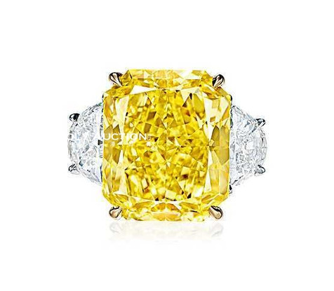 蒂凡尼设计 13.09克拉长方形艳彩黄色VS2钻石戒指