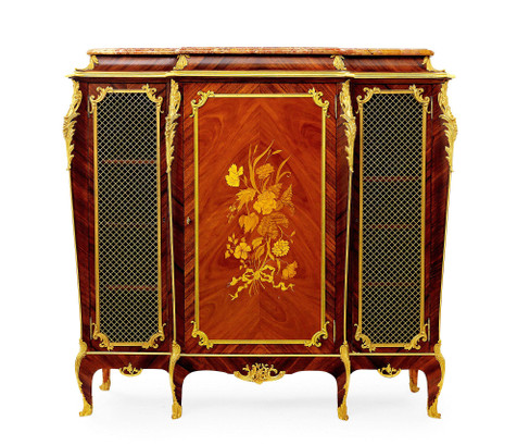 法国 路易十五风格 铜鎏金镶嵌木制及大理石大柜