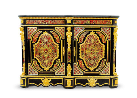 法国 拿破仑三世时期 布勒风格 铜鎏金镶嵌乌木双门边柜