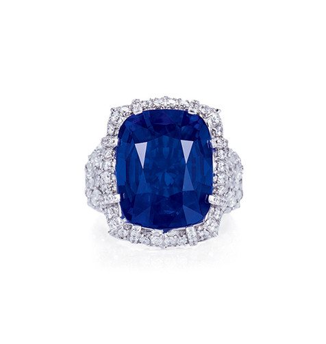 约12.8克拉缅甸「皇家蓝」蓝宝石配钻石戒指 未经加热