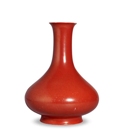 珊瑚红釉荸荠瓶