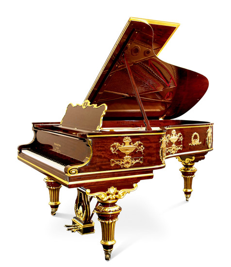 美国 施坦威 全球唯一 铜鎏金非洲桃花心木高浮雕三角钢琴 维多利亚款