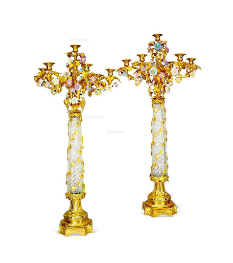 法国 铜鎏金水晶装饰烛台