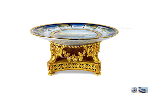 法国 新古典主义风格 铜鎏金手绘陶瓷装饰盘