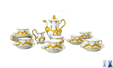 德国 梅森MEISSEN出品“B Form”系列 白釉鎏金六人咖啡茶具