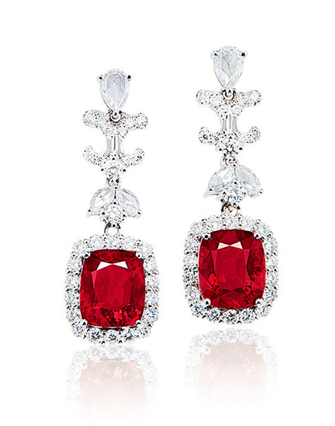 1.80及1.44克拉缅甸「艳红色」尖晶石配钻石耳环 未经加热