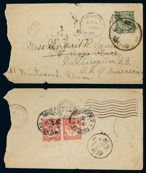 1902年山东潍县寄美国西式封，贴蟠龙邮票10分一枚