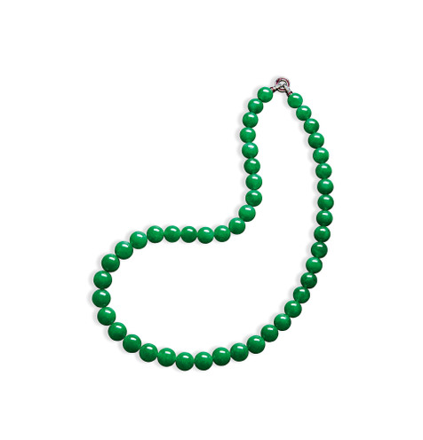 缅甸天然满绿翡翠珠配钻石及红宝石项链