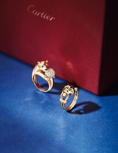 卡地亚设计 「猎豹系列」钻石、沙佛莱及缟玛瑙戒指