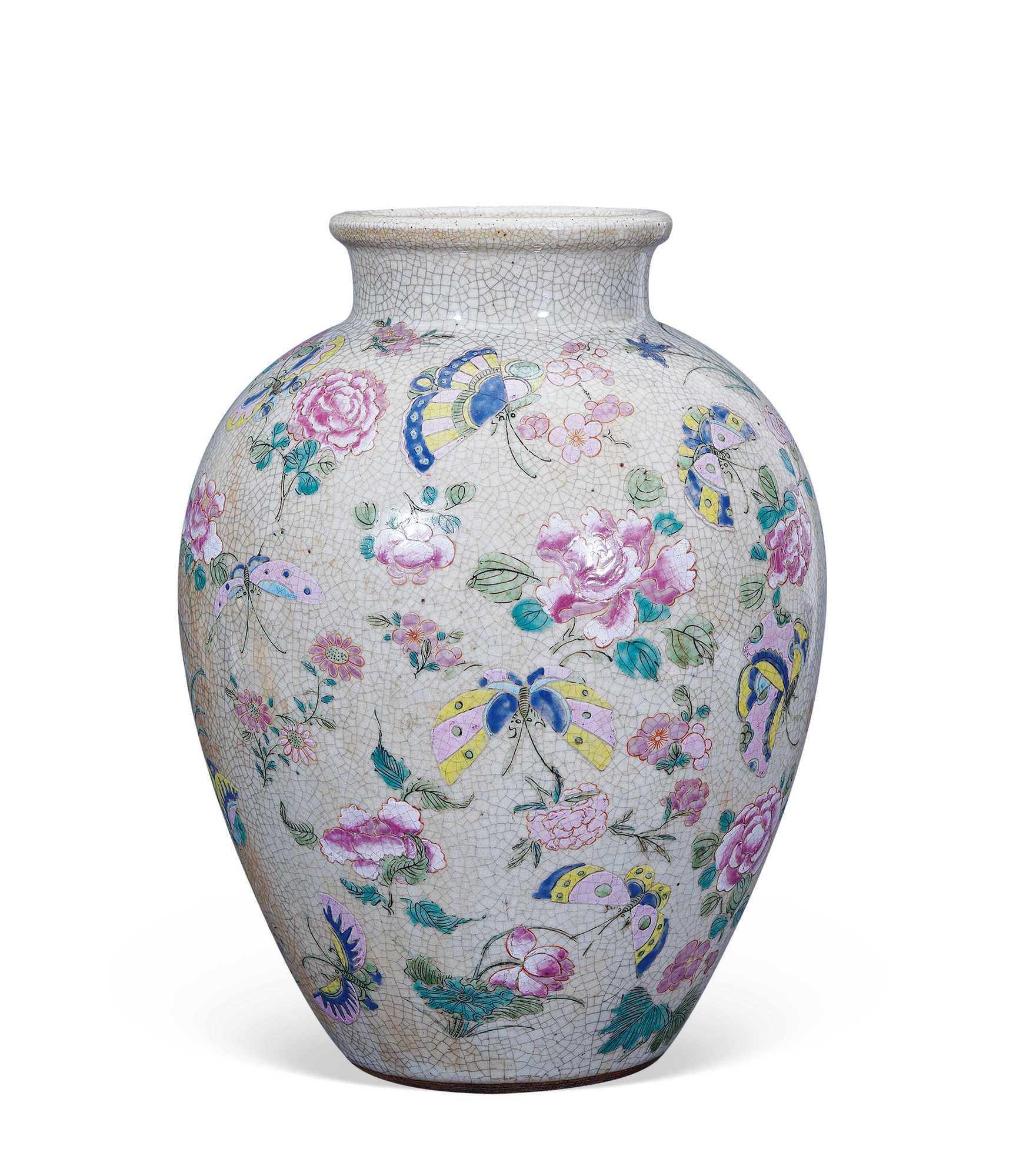 哥釉加粉彩花蝶纹罐-瓷器 玉器 工艺品-雅昌拍卖