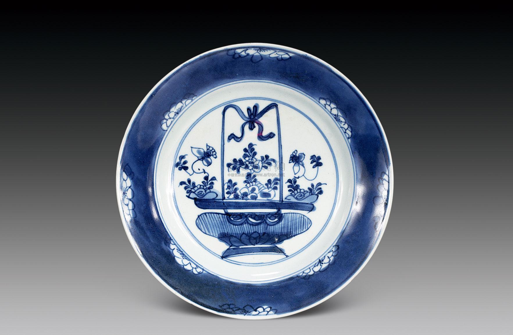 1706清康熙青花开光花篮盘