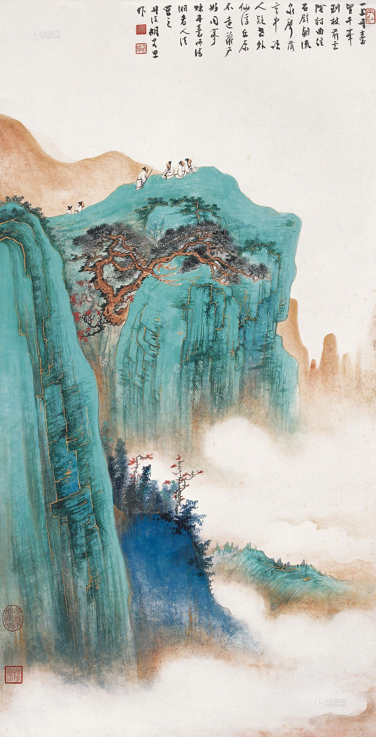 0490登高望远立轴设色纸本