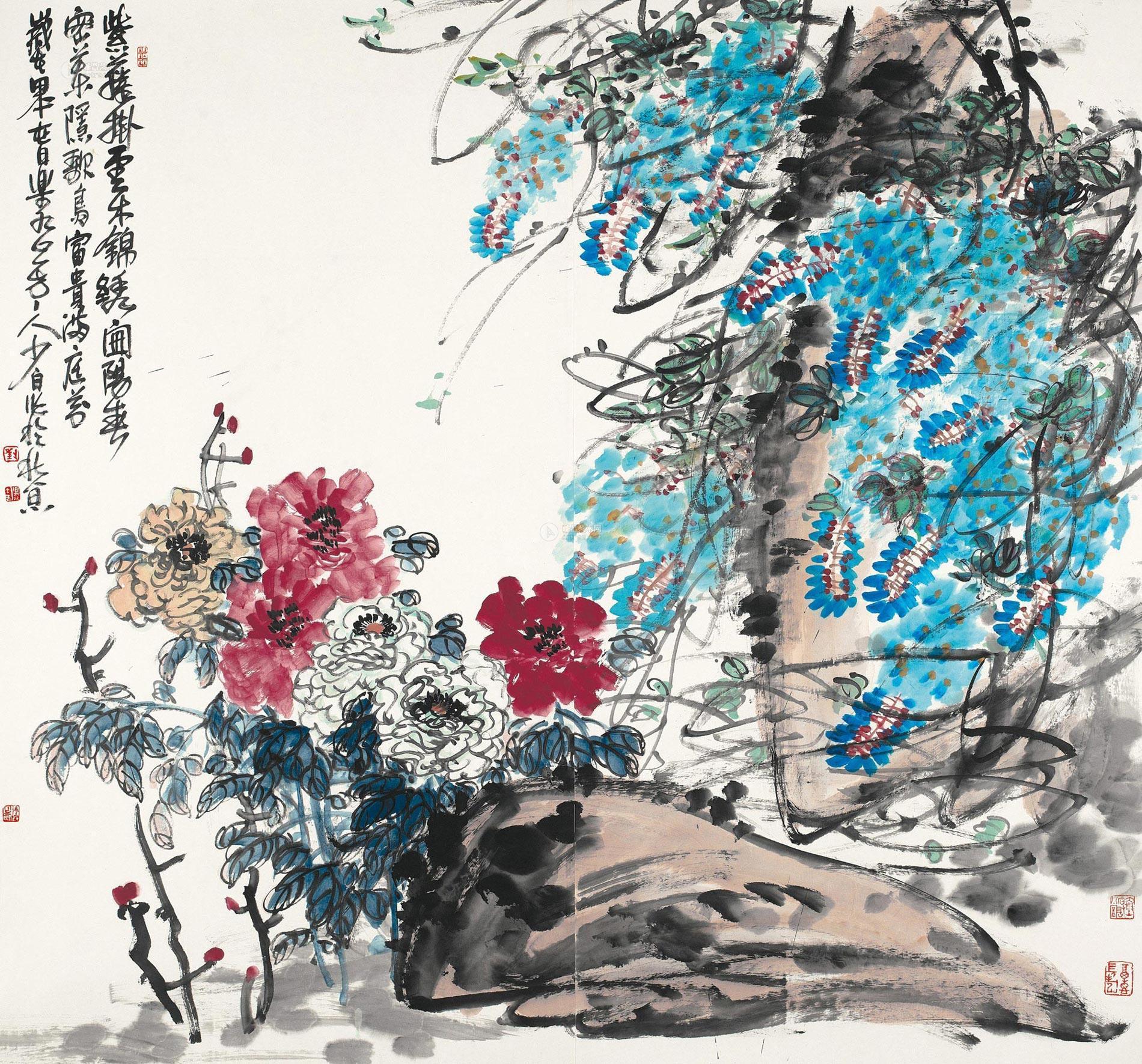 1554紫藤顽石戏牡丹