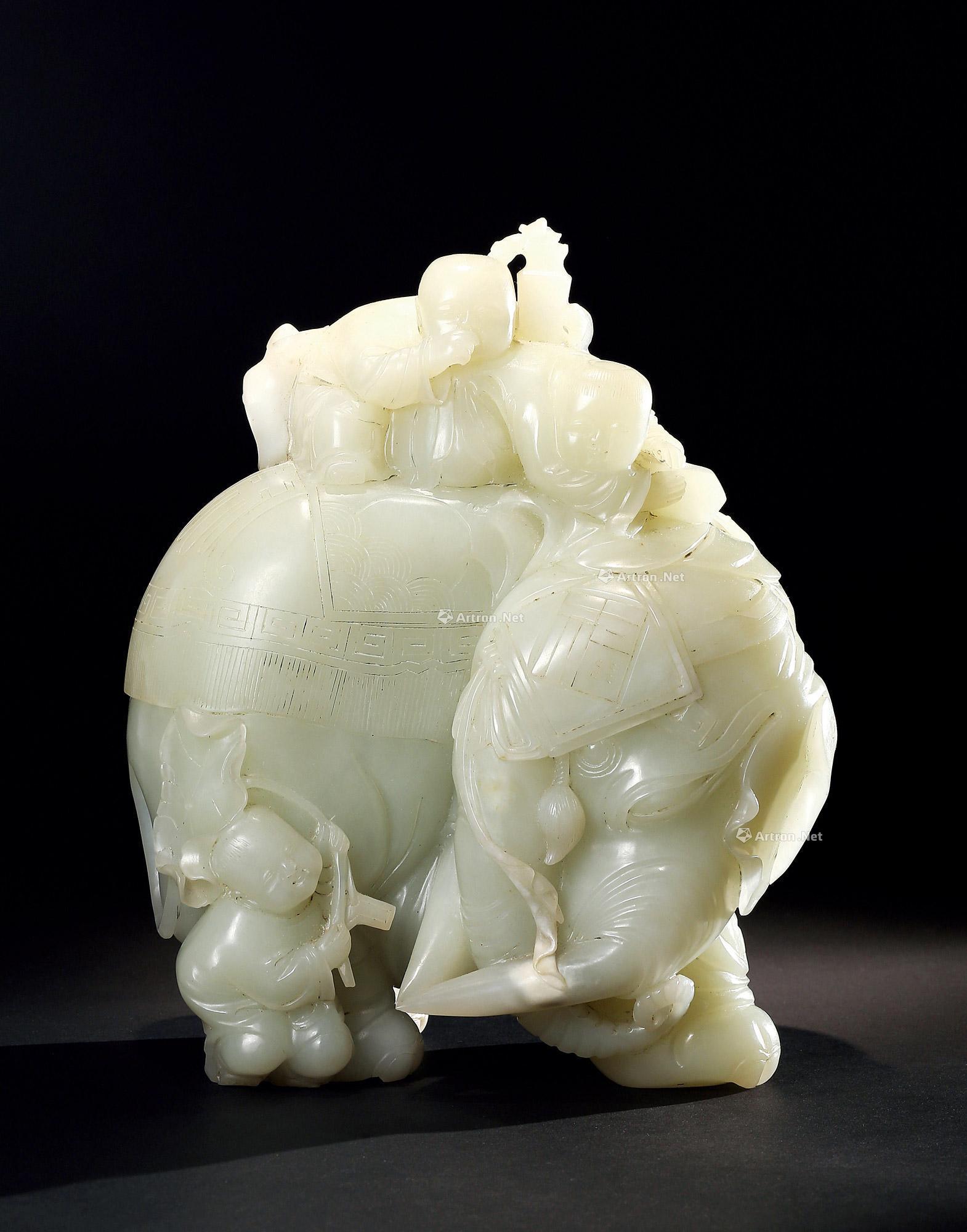 1956清乾隆玉雕童子洗象