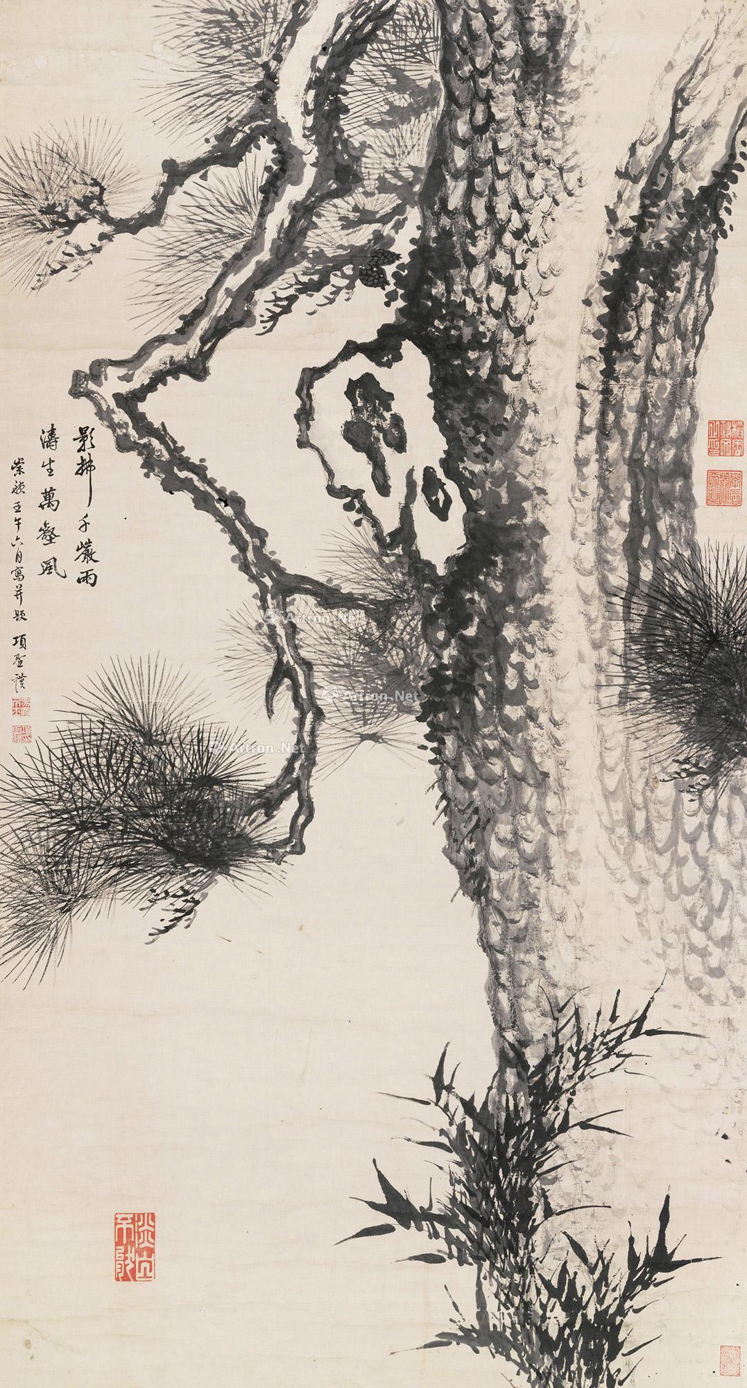 0801古松立轴水墨纸本