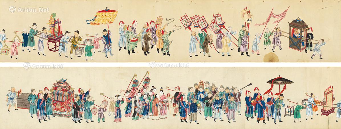 2255伏尔泰旧藏成克巩家迎亲图卷手卷纸本