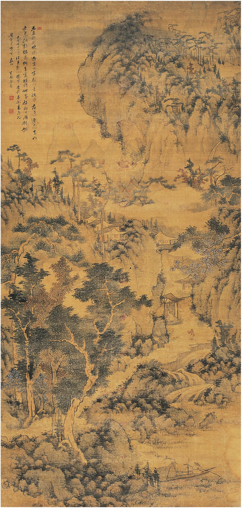 0370 溪山访友图 立轴 设色绢本