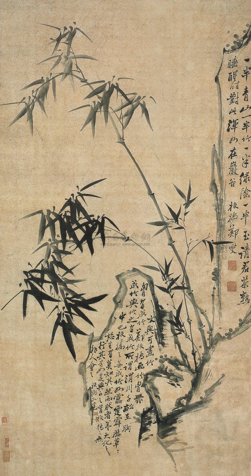 0300竹石图立轴水墨纸本