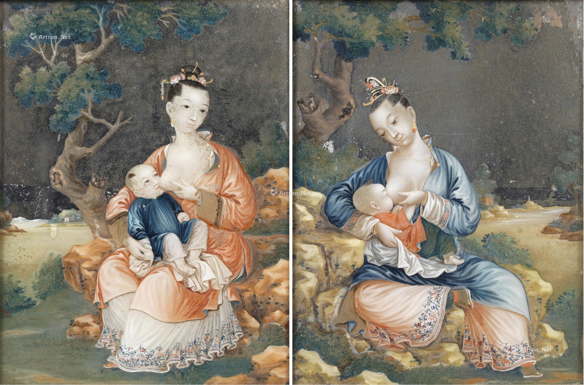 0021十八世纪中国画派哺乳母亲二幅