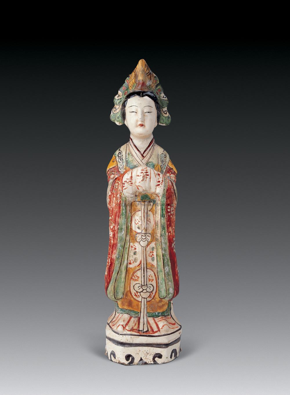 1033 金 磁州窑红绿彩仕女俑