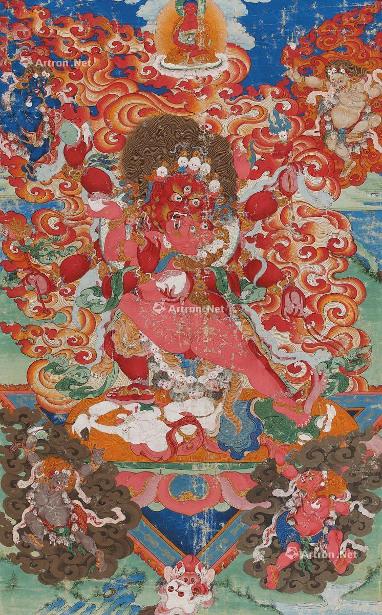 2165西藏19世纪六臂大黑天双身唐卡