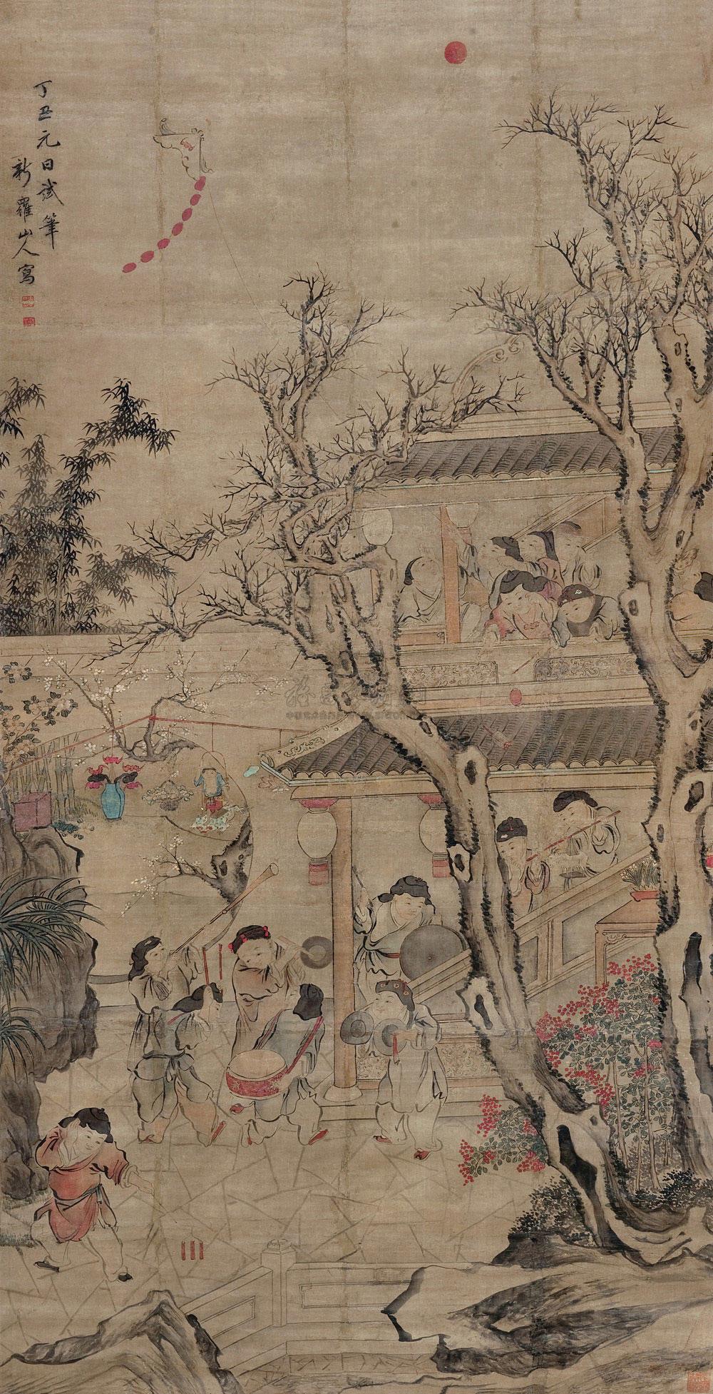 6009 闹春图 立轴 设色纸本