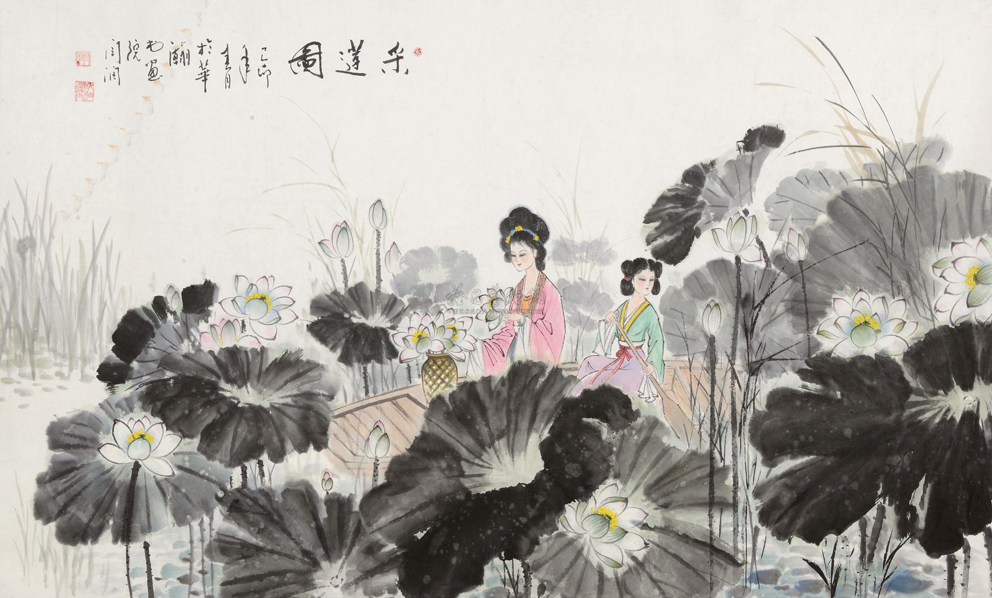 4651采莲图镜心设色纸本