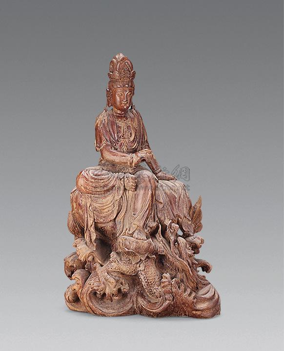 1618民国木雕自在观音坐像