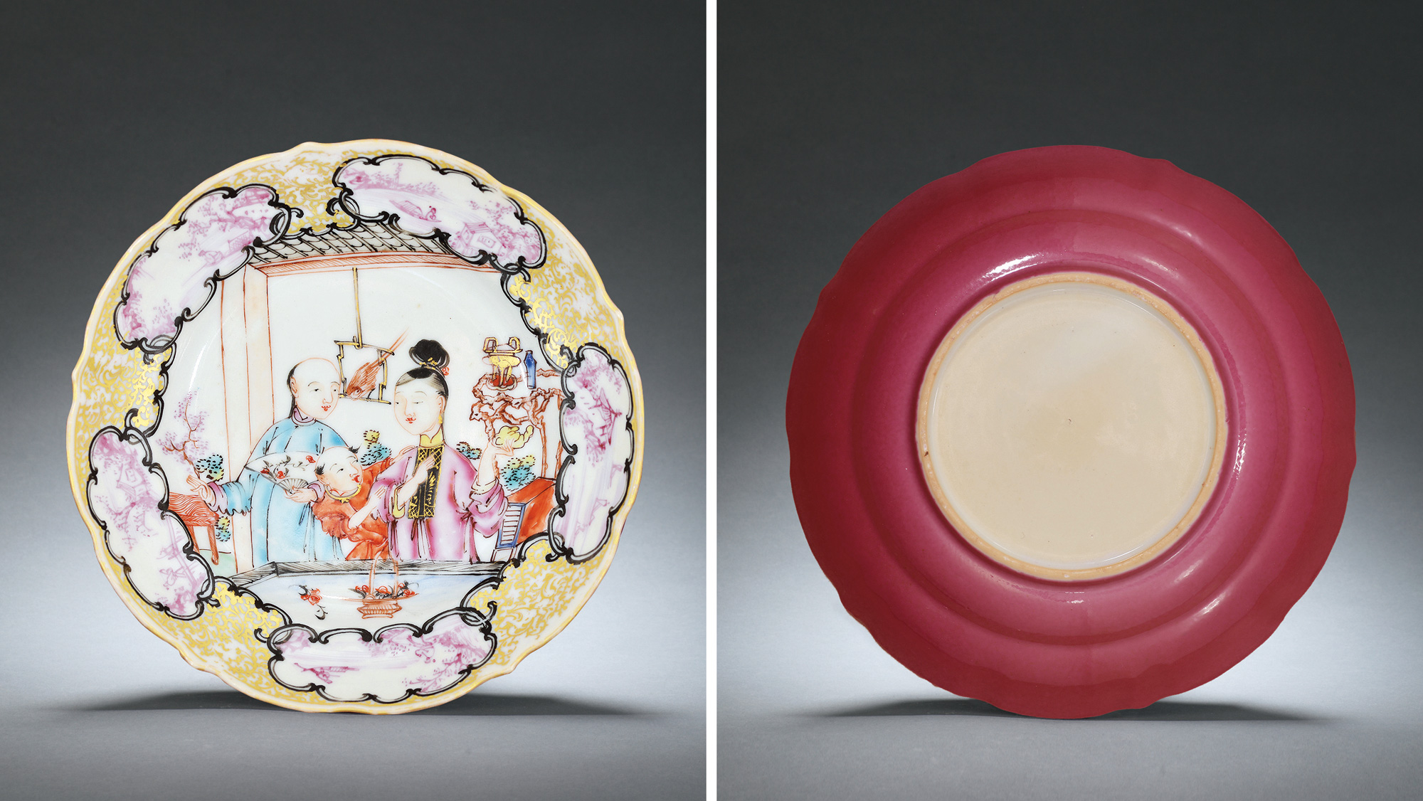 7300清雍正外胭脂红内粉彩仕女盘