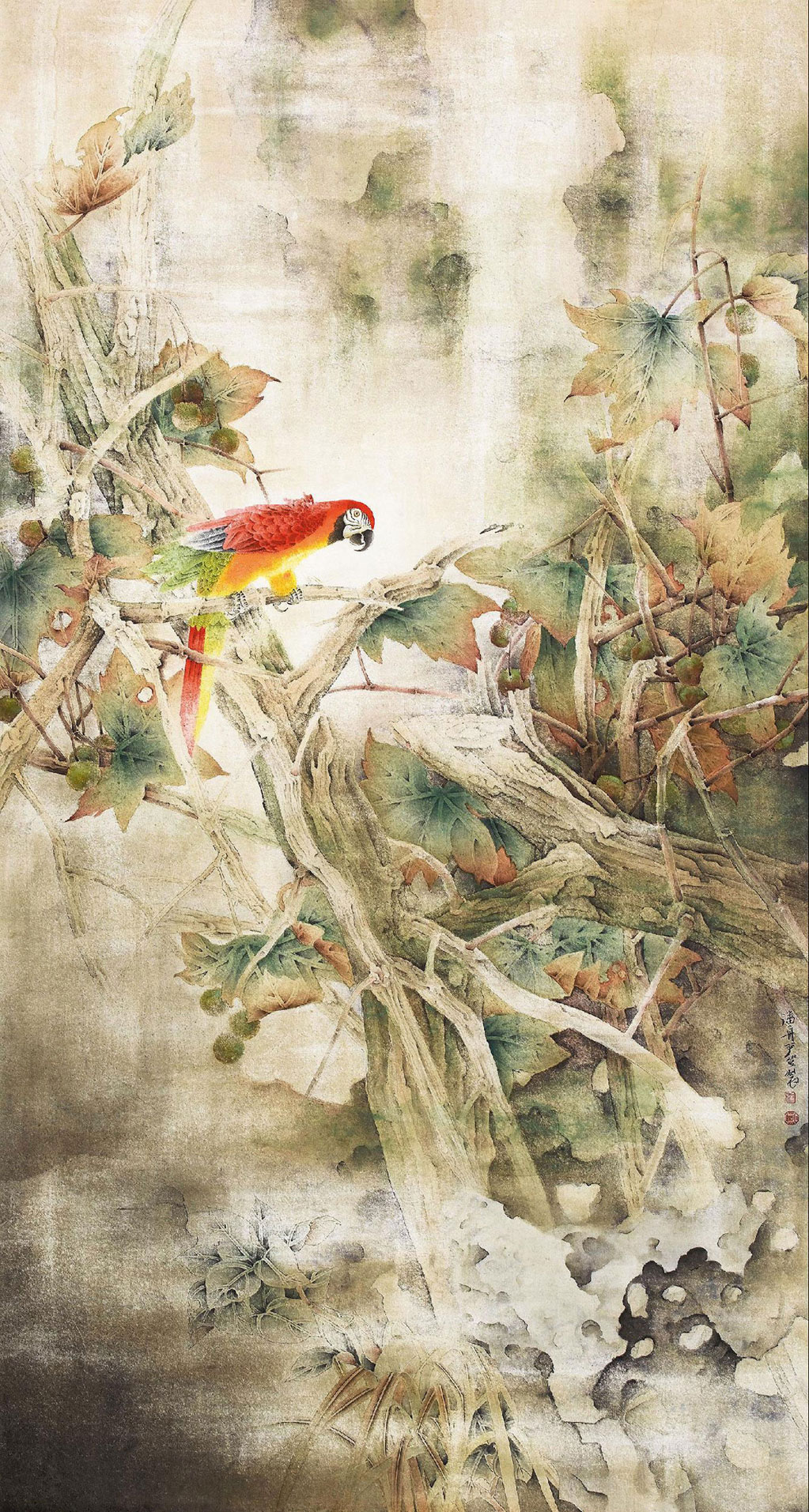 5923梧桐庭院香浸衣镜框设色纸本