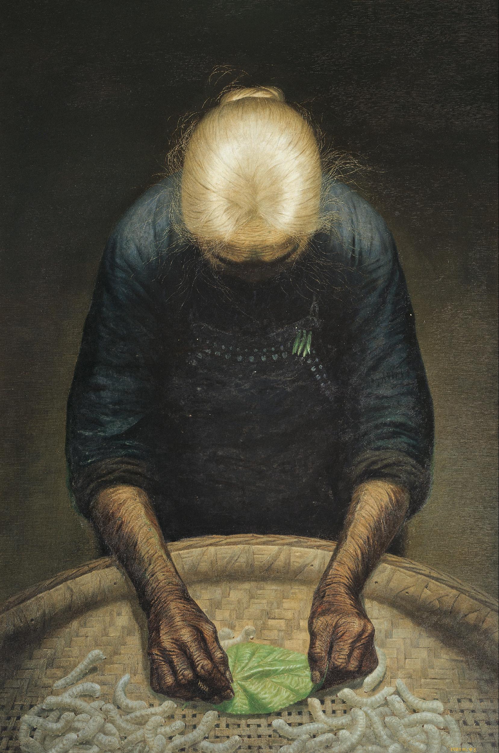 05181983年作春蚕又名母亲布面油画68