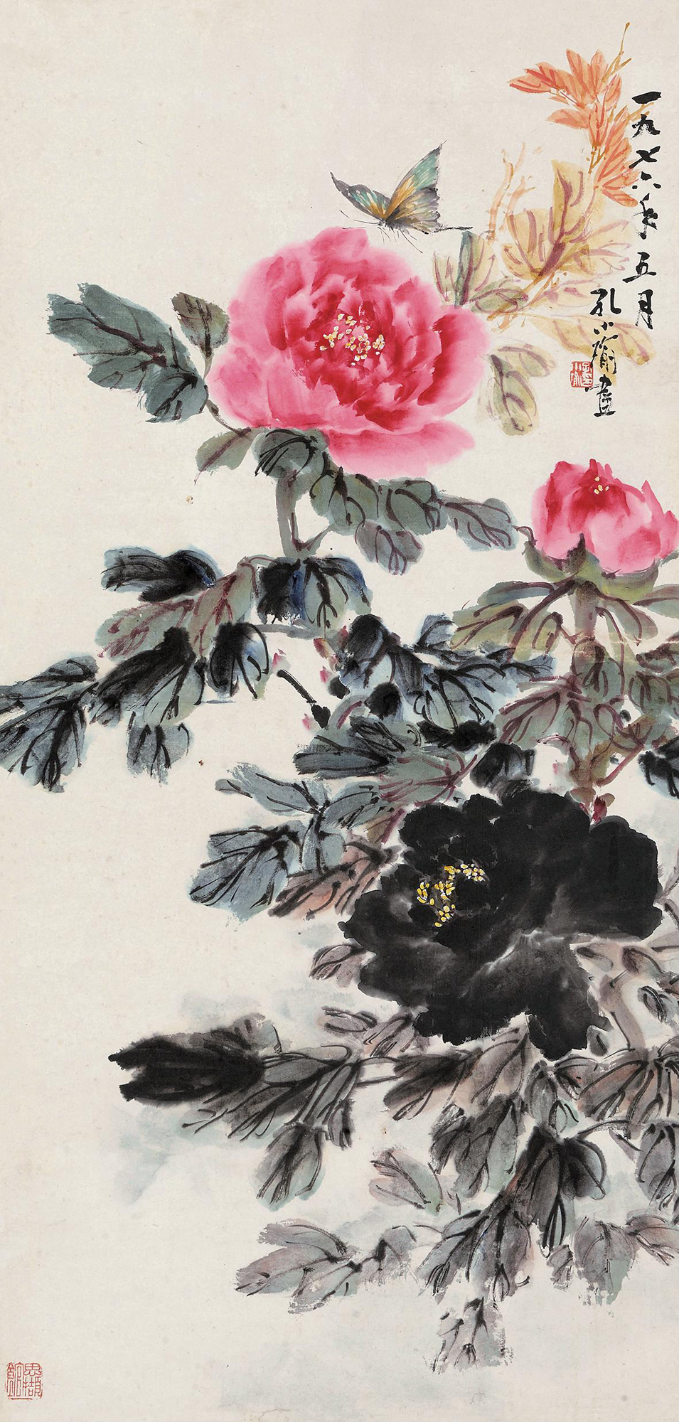 3748牡丹立轴设色纸本