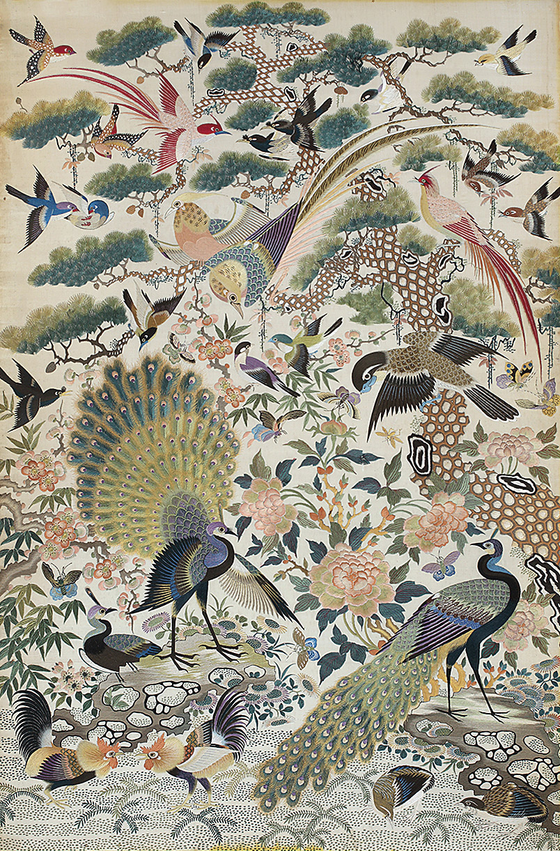 2151清粤绣花鸟挂屏