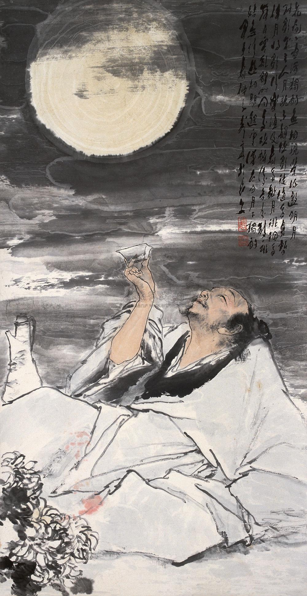 00271984年作月下独酌图立轴设色纸本