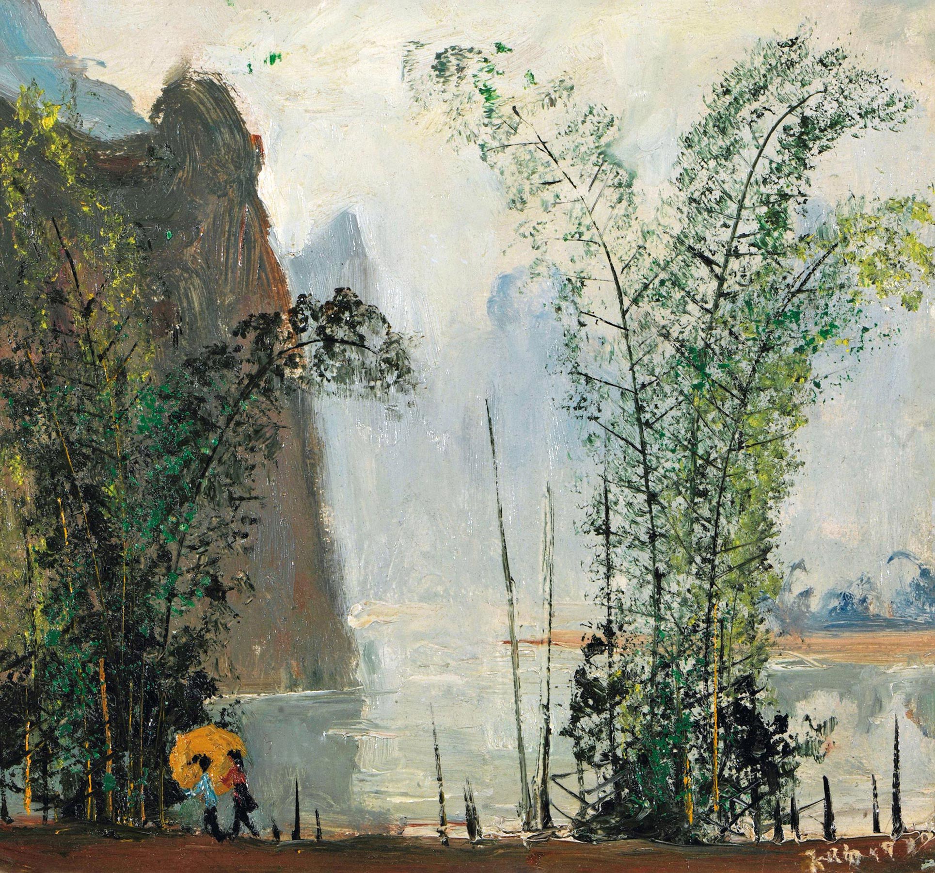 3073 桂林山水 镜框 布面油画