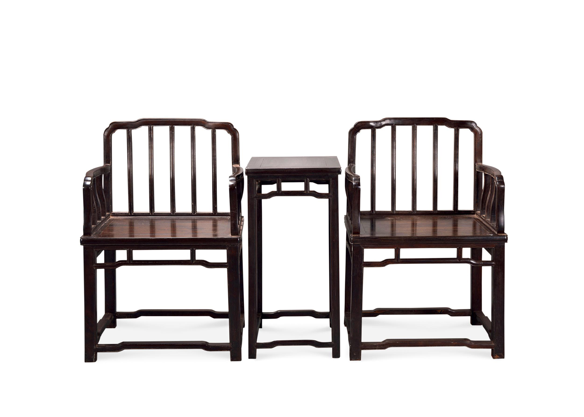 0786民国紫檀梳背椅一套三件